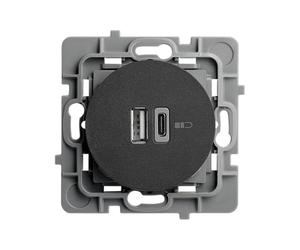 DEBFLEX - Casual Evo - Prise Double USB (USB-A 3A + USB-C 3A) - Pour alimenter et Recharger Divers Appareil Electroniques - ABS - Installation Encastrée - Noir - 76 x 76 x 42 mm