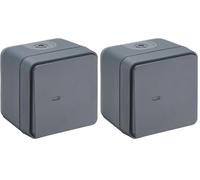 DEBFLEX - Cyklone - Bouton Poussoir Etanche avec Voyant Lumineux - Interrupteur Mural IP55 - Intérieur/Extérieur - Installation En Saillie - Anthracite - 75 x 75 x 65 mm (Lot de 2)