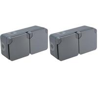 DEBFLEX - Cyklone - Double Prise Extérieure Etanche - Prise Electrique Murale IP55 - Intérieur/Extérieur - Installation En Saillie - Anthracite - 75 x 150 x 55 mm (Lot de 2)