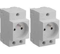 DEBFLEX - Prise Électrique 2P+T Pour Tableau Electrique - Prise Modulaire 10/16A avec Terre - Montage sur Rail DIN - Grise (Lot de 2)
