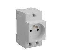 DEBFLEX - Prise Électrique 2P+T Pour Tableau Electrique - Prise Modulaire 10/16A avec Terre - Montage sur Rail DIN - Grise