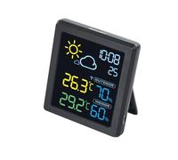 DEBFLEX - Station Météo Intérieur/Extérieur Sans Fil - Horloge/Temps/Température/Taux d'Humidité - Affichage Couleur - Noir