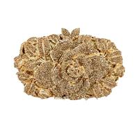 DEBIMY Sac à main en forme de rose avec strass étincelants pour femme, mariage, fête, cocktail, Doré foncé, Length: 7.3"/18.5cm, Width: 2.0"/5cm, Height: 4.3"/11cm