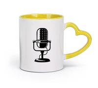 DEBINGY céramique Café et boissons chaudes Micro Microphone Musique Musical Studio de musique （11oz/320ml） Pour café, soupe, thé, lait, latte, chocolat chaud, pour femmes et hommes Jaune