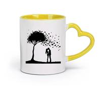 DEBINGY céramique Café et boissons chaudes un couple s'embrassant sous un arbre avec des cœurs （11oz/320ml） Parfait pour les cuisines, restaurants et cafés, excellente idée cadeau Jaune