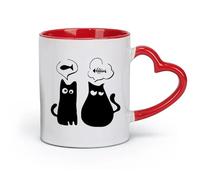 DEBINGY céramique Coffret cadeau pour tasse à latte avec anse Amusement avec les arêtes de poisson du chat （11oz/320ml） Pour boissons chaudes, latte, cappuccino Rouge