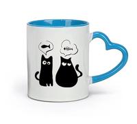 DEBINGY céramique Coffret cadeau pour tasse à latte avec anse Amusement avec les arêtes de poisson du chat （11oz/320ml） Pour boissons chaudes, latte, cappuccino Bleu