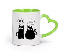 DEBINGY céramique Coffret cadeau pour tasse à latte avec anse Amusement avec les arêtes de poisson du chat （11oz/320ml） Pour boissons chaudes, latte, cappuccino Vert