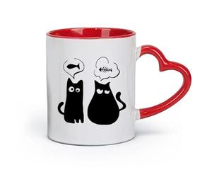 DEBINGY céramique Coffret cadeau pour tasse à latte avec anse Amusement avec les arêtes de poisson du chat （11oz/320ml） Pour boissons chaudes, latte, cappuccino Rouge