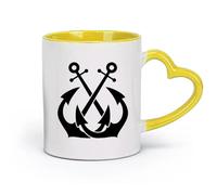 DEBINGY céramique Coffret cadeau pour tasse à latte avec anse Ancre Ancre Bateau Voile Océan Petit Garçon （11oz/320ml） Tasse à café en céramique pour cappuccino, thé, lait Jaune