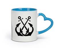 DEBINGY céramique Coffret cadeau pour tasse à latte avec anse Ancre Ancre Bateau Voile Océan Petit Garçon （11oz/320ml） Tasse à café en céramique pour cappuccino, thé, lait Bleu