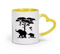 DEBINGY céramique Coffret cadeau pour tasse à latte avec anse Animaux Éléphant Jungle Singe Arbre Garçon （11oz/320ml） Bureau, maison, café, lave-vaisselle et micro-ondes Jaune