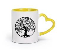 DEBINGY céramique Coffret cadeau pour tasse à latte avec anse Arbre généalogique de la vie （11oz/320ml） Parfait pour les cuisines, restaurants et cafés, excellente idée cadeau Jaune