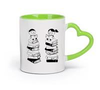 DEBINGY céramique Coffret cadeau pour tasse à latte avec anse Bibliothèque scolaire de livres pour enfants （11oz/320ml） Bureau, maison, café, lave-vaisselle et micro-ondes Vert