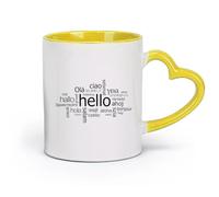 DEBINGY céramique Coffret cadeau pour tasse à latte avec anse Bonjour et bienvenue dans différentes langues （11oz/320ml） Adapté au micro-ondes Jaune