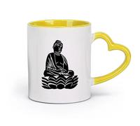 DEBINGY céramique Coffret cadeau pour tasse à latte avec anse Bouddha Bouddhisme Zen Méditation Religion （11oz/320ml） Utilisation au café ou au restaurant Jaune