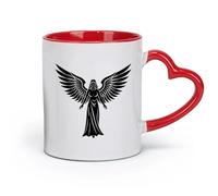 DEBINGY céramique Coffret cadeau pour tasse à latte avec anse dessins abstraits de silhouettes d'anges （11oz/320ml） Cadeau de bureau unique pour femme et homme Rouge