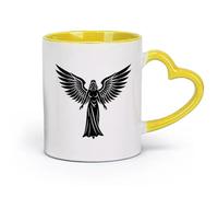 DEBINGY céramique Coffret cadeau pour tasse à latte avec anse dessins abstraits de silhouettes d'anges （11oz/320ml） Cadeau de bureau unique pour femme et homme Jaune