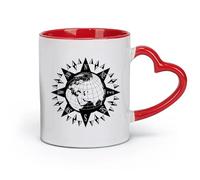DEBINGY céramique Coffret cadeau pour tasse à latte avec anse Globe nautique Rose des vents Géographie （11oz/320ml） Utilisation au café ou au restaurant Rouge