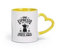 DEBINGY céramique Coffret cadeau pour tasse à latte avec anse Graphique d'une cafetière moka （11oz/320ml） Café, thé, latte, lait, cacao, jus et autres boissons chaudes Jaune