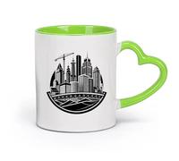 DEBINGY céramique Coffret cadeau pour tasse à latte avec anse horizon de la ville avec une grue au milieu （11oz/320ml） Cappuccino, latte macchiato, thé, expresso Vert