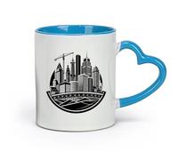 DEBINGY céramique Coffret cadeau pour tasse à latte avec anse horizon de la ville avec une grue au milieu （11oz/320ml） Cappuccino, latte macchiato, thé, expresso Bleu