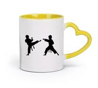 DEBINGY céramique Coffret cadeau pour tasse à latte avec anse Karaté Enfants Judo Taekwondo Mariage （11oz/320ml） Café, thé, latte, lait, cacao, jus et autres boissons chaudes Jaune