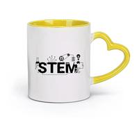 DEBINGY céramique Coffret cadeau pour tasse à latte avec anse Logo Science Stem Style Technologie Motif École （11oz/320ml） Cadeau pour homme ou femme Jaune