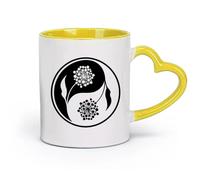 DEBINGY céramique Coffret cadeau pour tasse à latte avec anse Mandala Floral Yin Yang Au Studio De Yoga Bouddha （11oz/320ml） Pour thé, chocolat chaud Jaune