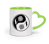 DEBINGY céramique Coffret cadeau pour tasse à latte avec anse Mandala Floral Yin Yang Au Studio De Yoga Bouddha （11oz/320ml） Pour thé, chocolat chaud Vert