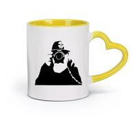 DEBINGY céramique Coffret cadeau pour tasse à latte avec anse Modèle Cool Boy du photographe （11oz/320ml） Lave-vaisselle et micro-ondes, pour le bureau et la maison Jaune