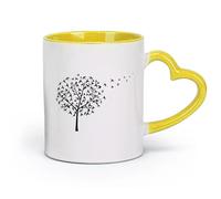 DEBINGY céramique Coffret cadeau pour tasse à latte avec anse Oiseaux Bel oiseau arboricole （11oz/320ml） Cadeau humoristique pour les amateurs de café, les collègues et les amis Jaune