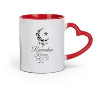 DEBINGY céramique Coffret cadeau pour tasse à latte avec anse Ramadan Kareem Croissant-Étoile Islamique （11oz/320ml） Pour boissons chaudes, latte, cappuccino Rouge