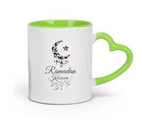 DEBINGY céramique Coffret cadeau pour tasse à latte avec anse Ramadan Kareem Croissant-Étoile Islamique （11oz/320ml） Pour boissons chaudes, latte, cappuccino Vert