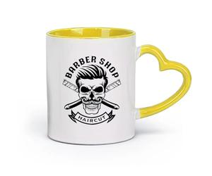 DEBINGY céramique Coffret cadeau pour tasse à latte avec anse Rasoir droit Skull Barber Shop （11oz/320ml） Parfait pour les cuisines, restaurants et cafés, excellente idée cadeau Jaune