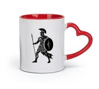 DEBINGY céramique Coffret cadeau pour tasse à latte avec anse silhouette d'un guerrier grec antique uniquement （11oz/320ml） Pour thé, café, lait, cappuccino Rouge