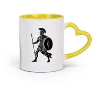 DEBINGY céramique Coffret cadeau pour tasse à latte avec anse silhouette d'un guerrier grec antique uniquement （11oz/320ml） Pour thé, café, lait, cappuccino Jaune
