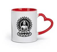 DEBINGY céramique Coffret cadeau pour tasse à latte avec anse symbole de sculpture de Bouddha （11oz/320ml） Cadeau humoristique pour les amateurs de café, les collègues et les amis Rouge