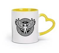 DEBINGY céramique Coffret cadeau pour tasse à latte avec anse symbole du dieu Éros （11oz/320ml） Parfait pour les cuisines, restaurants et cafés, excellente idée cadeau Jaune