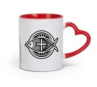 DEBINGY céramique Coffret cadeau pour tasse à latte avec anse symbole du poisson de Jésus （11oz/320ml） Café, thé, latte, lait, cacao, jus et autres boissons chaudes Rouge