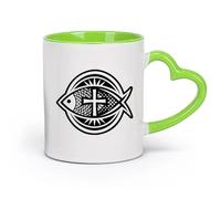 DEBINGY céramique Coffret cadeau pour tasse à latte avec anse symbole du poisson de Jésus （11oz/320ml） Café, thé, latte, lait, cacao, jus et autres boissons chaudes Vert