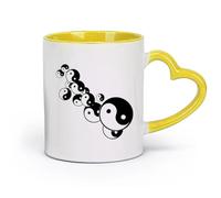 DEBINGY céramique Coffret cadeau pour tasse à latte avec anse Talisman Yin Yang Taiji （11oz/320ml） Cadeau humoristique pour les amateurs de café, les collègues et les amis Jaune
