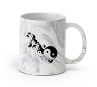 DEBINGY céramique Coffret cadeau pour tasse à latte avec anse Talisman Yin Yang Taiji （11oz/320ml） Cadeau humoristique pour les amateurs de café, les collègues et les amis Marmorschwarz