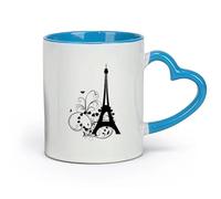 DEBINGY céramique Coffret cadeau pour tasse à latte avec anse Tour Enfants Paris Coeur Papillon Romance （11oz/320ml） Tasses à café en céramique pour la maison ou le travail Bleu
