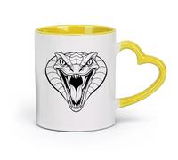 DEBINGY céramique Coffret cadeau pour tasse à latte avec anse un dessin animé d'une tête de cobra （11oz/320ml） Pour café, soupe, thé, lait, latte, chocolat chaud, pour femmes et hommes Jaune