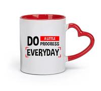 DEBINGY céramique Coffret cadeau pour tasse à latte avec anse Un petit progrès chaque jour est inspirant （11oz/320ml） Cadeau de bureau unique pour femme et homme Rouge