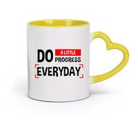 DEBINGY céramique Coffret cadeau pour tasse à latte avec anse Un petit progrès chaque jour est inspirant （11oz/320ml） Cadeau de bureau unique pour femme et homme Jaune