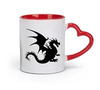 DEBINGY céramique Coffret cadeau pour tasse à latte avec anse une silhouette de dragon （11oz/320ml） Cadeau humoristique pour les amateurs de café, les collègues et les amis Rouge