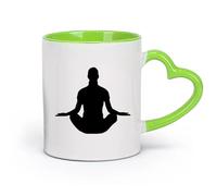 DEBINGY céramique Coffret cadeau pour tasse à latte avec anse Yoga Lotus Pose Silhouette Yoga Studio （11oz/320ml） Pour café, flocons d'avoine, thé, facile à nettoyer Vert