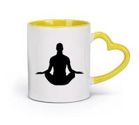 DEBINGY céramique Coffret cadeau pour tasse à latte avec anse Yoga Lotus Pose Silhouette Yoga Studio （11oz/320ml） Pour café, flocons d'avoine, thé, facile à nettoyer Jaune